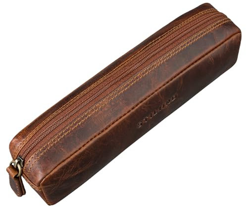STILORD 'Preston' Etui aus Leder Federmäppchen Vintage Vintage Lederetui Stifterolle Retro Schlamperrolle Damen Herren Faulenzer Echtleder, Farbe:Sesto - Cognac