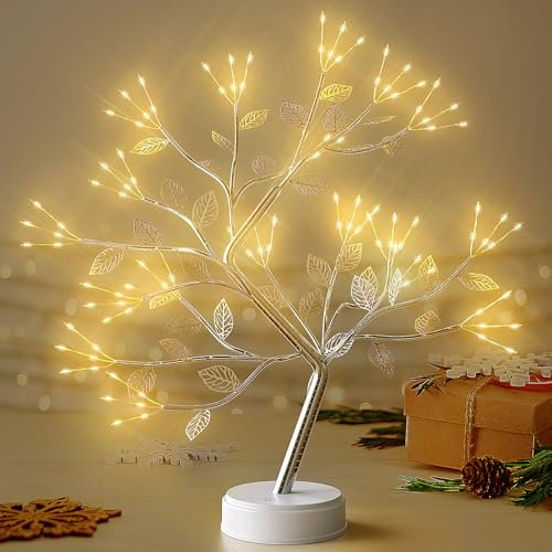 BANRIN LED Baum Lichter 108 Warmweiß LEDs Mit Blättern, Weihnachtsdeko Lichterbaum mit Fernbedienung, 8 Modi Dimmbar, Timer, USB/Batteriebetrieben,Lichterkette Innen Lampe für Deko Wohnzimmer