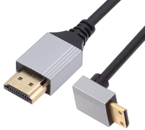 NFHK Câble HDTV Mini HDMI 2.1 Ultra Fin à 90 degrés vers le bas 8K 4K Hyper Super Flexible Slim Cord Type-A à Type-C pour Caméra HDTV 50cm