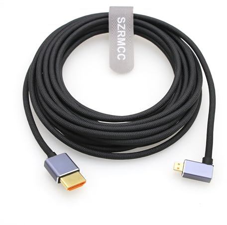 SZRMCC Câble tressé 8K 2.1 Micro HDMI vers HDMI haut débit 4K @ 120 Hz 2.1 pour Hero 7 Raspberry Pi4 S-Ony A6400 A6000 A7III Nikon B500 Yoga 3 (Micro HDMI à angle droit, 5 m)