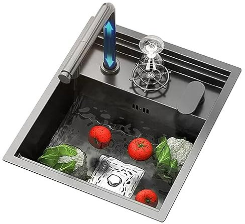 Unsichtbare Mini-Barspüle mit herausziehbarem Wasserhahn, Edelstahl-Küchenspüle für platzsparendes Einzelbecken-Design, kompakte Größe 45 x 38 x 22 cm