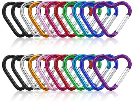 22 Stück Karabinerhaken Klein, Herz Karabiner, Schlüsselanhänger, Karabinerhaken aus Aluminium, Klein und Leicht Buntb Schlüsselanhänger für Outdoor-Aktivitäten, Camping, Angeln, Wandern, Reisen