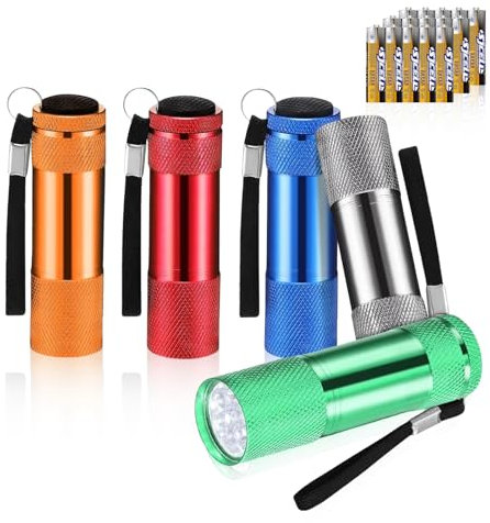 flintronic 5 Pack LED Small Torch, Small Pocket Flashlight with 9 LEDs, Aluminium Kids Torches, with Lanyard, Super Bright, for Kids Adult Camping Hiking Outdoor Gifts, Batteries Included