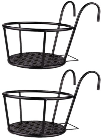 2 Pezzi Cestino per Fioriere Sospese Multiuso in Ferro da,fioriere da balcone ringhiera,Porta Piante per Ringhiera,Design Elegante da Appendere,capacità di Carico,Adatto per Patio,Balcone,Portico