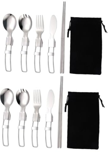 YARNOW 2 Sätze Und Löffel Utensil Geschirr Flasche Gadgets Camping Luftdicht Wärmer Besteck Bausatz Tablett Essen Outdoor-versorgung Rostfreier Stahl Black