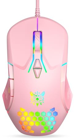 ONITOON Wired USB Mouse, Computer Mouse with RGB Lighting, 4 Adjustable DPI, Ergonomic Optical Office Mouse, 7 Buttons Corded Mice for Window/PC/Laptop/Desktop/Mac/Chromebook, Pink