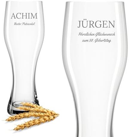 Weizenglas mit Gravur Leonardo - Personalisiertes Geburtstagsgeschenk für Männer - Männergeschenk zum Geburtstag - Für Papa, Opa zum Vatertag