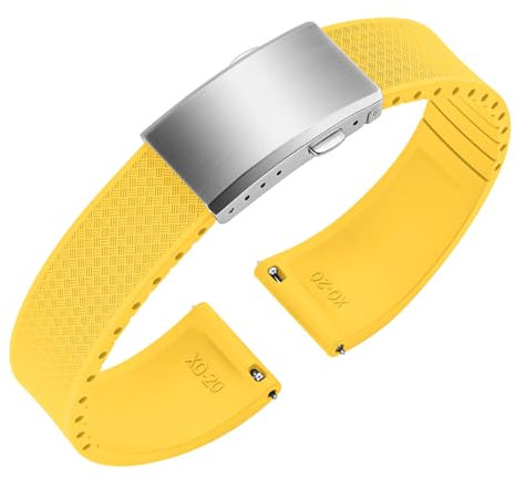 ULLCHRO Uhrenarmband 20mm 22mm Gummi FKM Schnellverschluss, Fluorkautschuk Armband für Herren mit Edelstahl Schnalle, Ersatzarmband für Uhren für Sportuhren und Taucheruhren (20mm, Gelb)