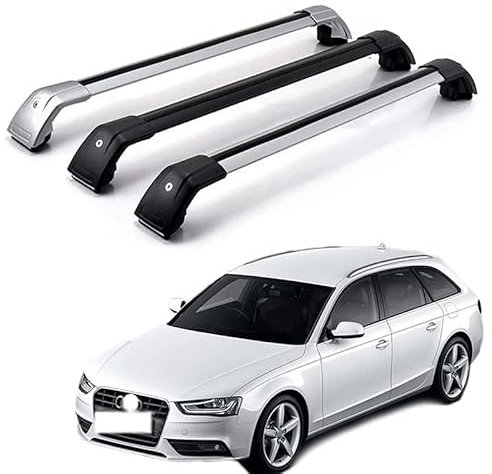 EVIMO 2 Stück Auto Dachträger, für Audi A4 Avant 8K5 B8 2009-2013 Dachgepäckträger-Alu Relingträger Fahrradträger Hochstabile Dachreling Rack Gepäck Querträger,Silver+Black