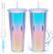 Lot de 2 gobelets avec couvercle et paille de 710 ml, avec couvercle et paille, gobelet en plastique, avec couvercle et paille, avec brosse de nettoyage, pour jus de fruits, café