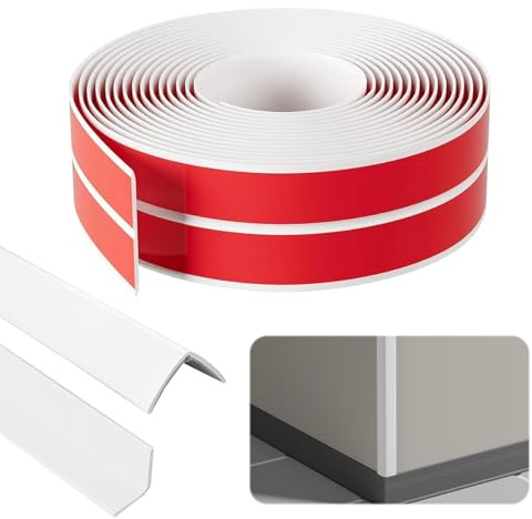 Plinthes murales autocollantes, 3 cm x 3 cm x 4 m, plinthe d’angle autocollante, plinthe souple en PVC blanc, protection des bords auto-adhésive, plinthe d’angle flexible autocollante pour portes