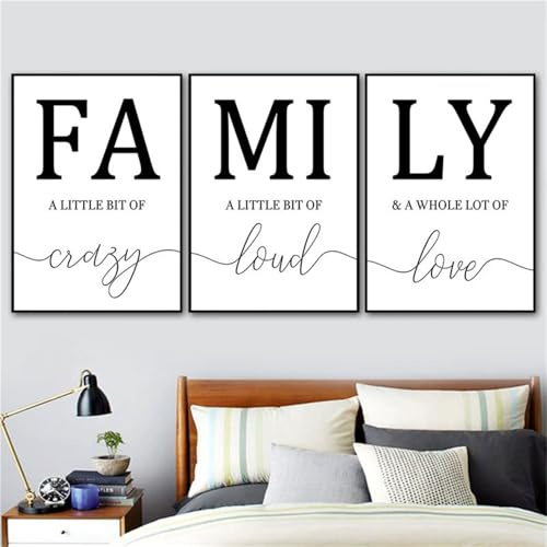 TROYSINC 3er Poster Set Wandbild Bilder Nordische FAMILY Buchstaben-Dekorationsbilder für Wohnzimmer & Schlafzimmer, Leinwandbild Set mit Familienmotto Wanddekoration (F, 50x70cm)
