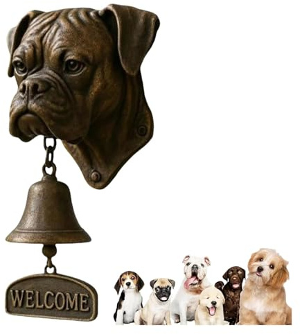 Various Dog Welcome Doorbell Vintage Wall-Mounted Hanging Bell Cast Iron/Resin, Entry Bell for Porch, Front Door & Garden - Pet Lover Decorative Dog Bells(Boxer)