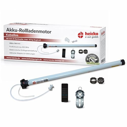 Kit moteur sans fil pour la motorisation de votre volet roulant 60 mm 8 pans 20 Nm Force de traction max 45 kg avec émetteur radio portatif, panneau solaire et palier d'entraînement (1 SET)
