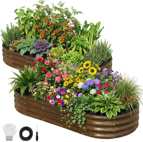 SnugNiture Raised Garden Bed，2Pcs 180x90x30cm,Brown | Large Oval,Outdooor,growing vegetables, herbs and fruits,
