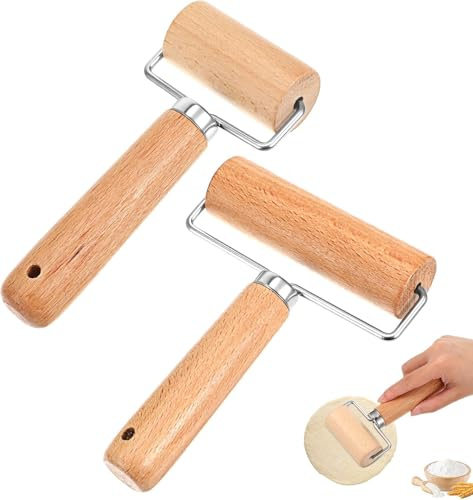 2 Stück T-förmige Rollstab, Teigroller Kleine und Mittlere Teigrolle, Nudelholz Teigroller, Nudelholz Holz, Backzubehör-Nudelholz für Kuchen, Pizza, Backen, Fondant, Cookie