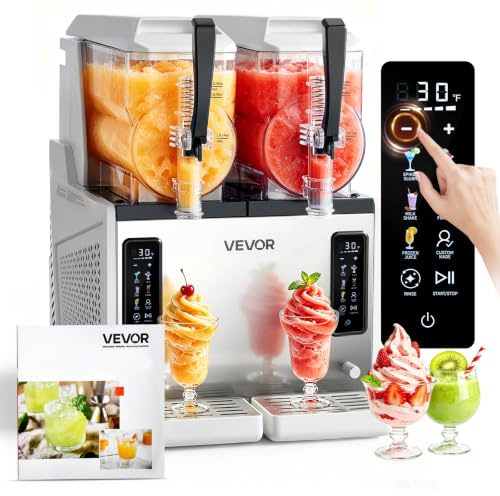 VEVOR Máquina para Hacer Granizados con 2 Tanques de 3 L, Máquina de Granizado de Hielo para Hogar, sin Necesidad de Hielo, 5 Programas Preestablecidos, para Hacer Margaritas, Frappés, Batidos