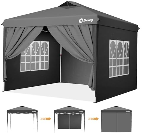 Sekey Pop Up Pavillon Wasserdicht Stabil Winterfest mit Seitenwänden, Faltpavillon 3 x 3 m, Camping Pavillion Faltbar Partyzelt mit Belüftung, Designer Serie 3x3, (Anthrazit, 3x3 Mit Seitenwänden)