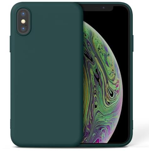 Nonional Silikon Hülle für iPhone X/Xs, Kameraschutz Stoßfest Kratzfest Dünn Handyhülle - Tannengrün