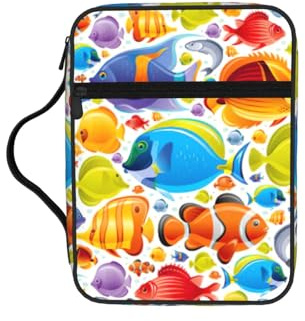 SDEGTHO Cartoon-Fisch-Mode, bedruckte Bibel-Tragetasche, wasserdichte Oxford-Tasche mit Organizer-Taschen für Studenten und Erwachsene