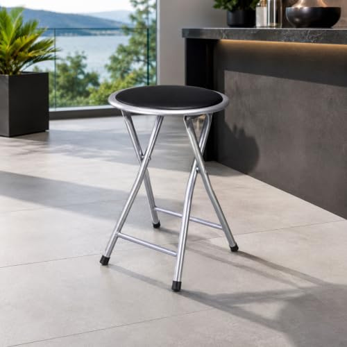 Mojawo Küchen Klapphocker Hocker Sitzhocker Metall Schwarz Ø30cm rutschfest