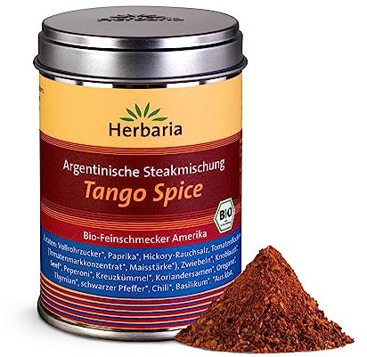 Herbaria Tango Spice bio 100g M-Dose - fertige Bio-Gewürzmischung für argentinisches Steak – ausgewogenes Grillgewürz – BBQ Spice Rub - mit erlesenen Zutaten - in nachhaltiger Aromaschutz-Dose