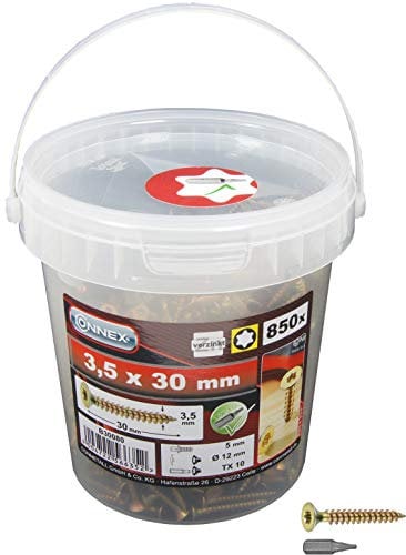CONNEX B30080 Uni-Screws, secchio TX 3,5 x 30 a 850 pezzi, 3,5 x 30 mm (850 punti)