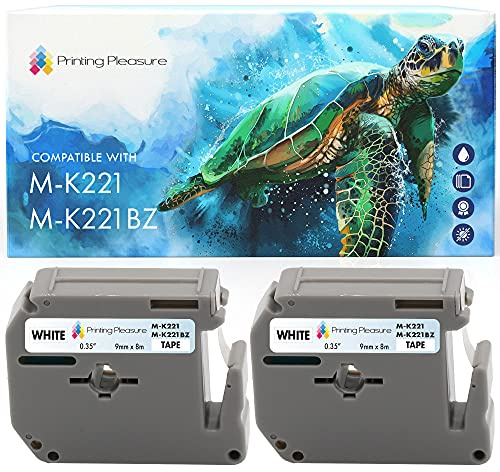 2x Schriftband kompatibel für Brother P-Touch M K221 Schwarz auf Weiß (9mm x 8m) für Brother P-Touch PT-80 PT-90 PT-100 PT-110 PT-55S PT-65 PT-70 PT-70HOT PT-70SP PT-70SR PT-85 Etikettendrucker