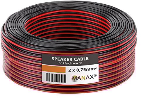 MANAX® Cable para altavoces (10 m, 2 x 0,75 mm²), color rojo y negro