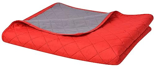 vidaXL Zweiseitige Tagesdecke Steppdecke Bettüberwurf Rot und Grau 170 x 210 cm
