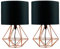 MiniSun | Modern Copper Metal Basket Table Lamps with Black Fabric Shades | Table Lamps, Home Décor & Improvement Essential | Set of 2 | Includes 4W Bulbs [3000K Warm White]