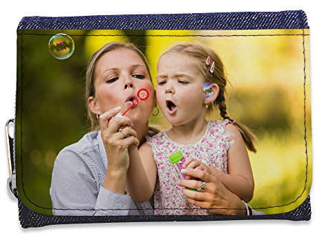 LolaPix Portefeuille Textile personnalisé avec Votre Photo/Dessin/Texte. Cadeaux Photo personnalisés. Portefeuilles Texans personnalisés en Tissu Bleu.