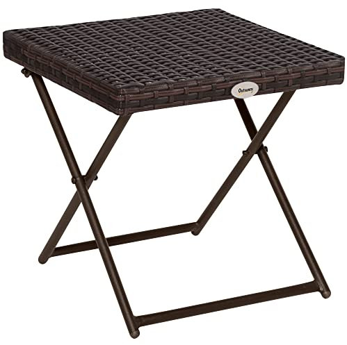 Outsunny Table Basse Pliable de Jardin Style Cosy Chic dim. 40L x 40l x 40H cm Acier résine tressée Imitation rotin Marron