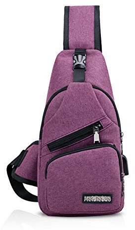FANDARE Unisex Schultertasche Herren Damen Brusttasche Sling Bag Rucksack mit USB Umhängetasche Sporttasche für Wandern,Abenteuer,Sport, Reisen und Joggen Lila