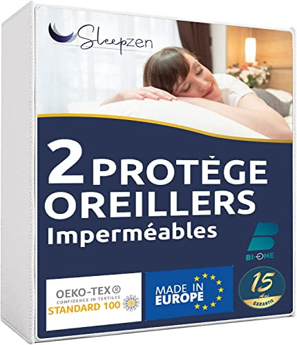 Wasserdichter Kissenbezug 50 x 75 cm, Kissenschoner mit Reiflverschluss, Made in EU Oeko-Tex® Zertifiziert Recycelte Baumwolle Molton GRS® Weiches, 2er Pack Zip, Anti-Milben & Bettwanzen