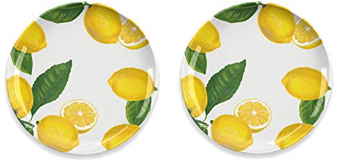 Auntie Morags Lemon Fresh Melamine/Plastic/BBQ/Outdoor Dinner Plates Set (2)