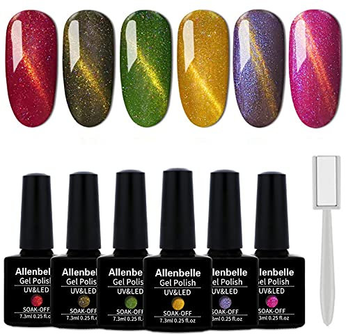 Allenbelle Cat Eye Gel Set UV Nagellack Magnet Set 6 Farben Mit Geschenkbox,Gel Nagellack Geschenkset,Shellac Set Uv Gel Nail Art,Soak Off UV LED Gel Nagellack