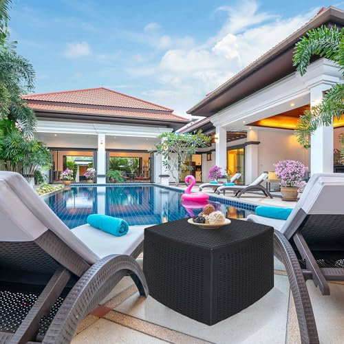 Dmora - CouchAußentisch Faenza, Mehrzweck-Aufbewahrungstisch, niedriges Regal mit Rattan-Effekt, 100 % Made in Italy, 53 x 53 x 40 cm, Anthrazit