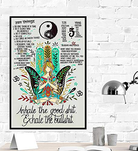 BCTS Namaste Yoga Girl Inhale The Good Shit Exhale The Bullshit Poster Yoga Lovers Vintage Poster Home Decor Wall Art Metallschild Poster 30,5 x 40,6 cm