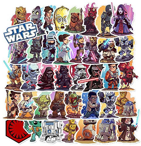 50Pcs Star Wars Stickers Laptop Car Scrapbook Phone Skateboard Moto Bicycle Bike Bumper Cool Movie Decals Vinyl Waterproof Aesthetic Stickers Pack for Teens Girls Adults Children