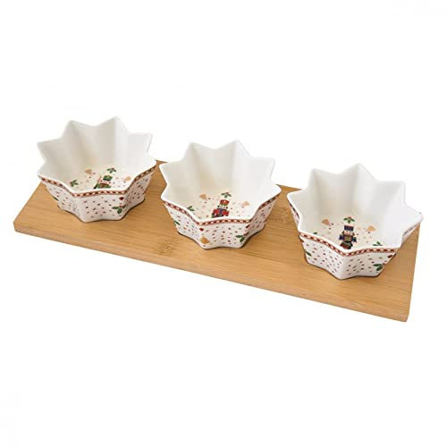 EASY LIFE Set Aperitif Weihnachten 3 Schalen auf Tablett (Nutcrackers Stern)