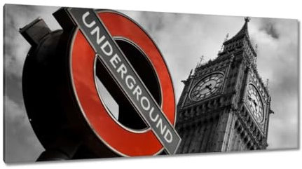 Gemälde gedruckt auf Leinwand, Wandkunst, Dekoration, 115 x 55 cm, Londoner U-Bahn-Schild Nr. H1155M_PC1AE