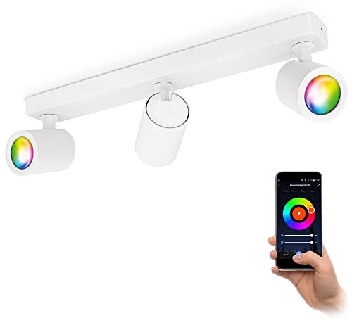 linovum TENJO Spotbalken 3 flammig weiß schwenkbar kompatibel mit Alexa & Google - WLAN Deckenlampe mit RGB GU10 Lampen RGB + Weißtöne