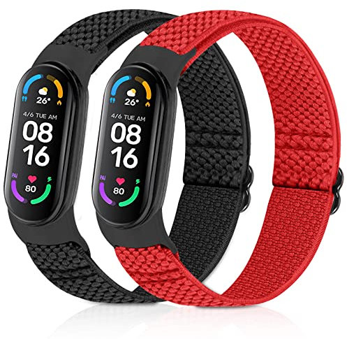 enkic Elastisch Armband Kompatibel mit Xiaomi Mi Band 7/Mi Band 6/Mi Band 5/Amazfit Band 5 Armband, Verstellbares Ersatzarmbänder Nylon Loop Sport Uhrenarmband für Damen Herren