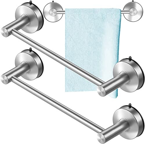 DGYB Lot de 2 porte-serviettes à ventouse pour salle de bain - 43,2 cm - Nickel brossé - En acier inoxydable - Fixation murale
