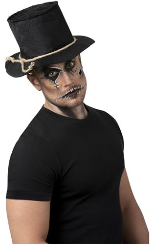 Smiffys Burlap Scarecrow Top Hat, Black with Rope, Halloween Fancy Dress Accessory, Scarecrow Dress Up Hats