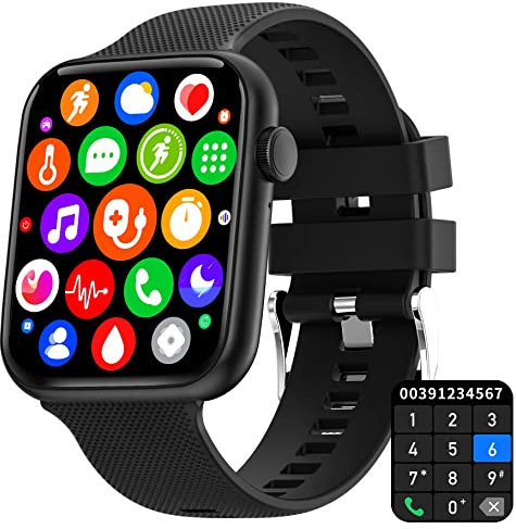 Smartwatch con Chiamata Bluetooth e Risposta Vivavoce, Impermeabile Orologio Fitness da 1,85'' Cardiofrequenzimetro Cronometro Monitoraggio Sonno Notifiche Messaggi Assistente Vocale