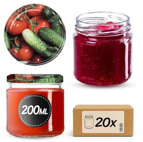 KADAX 20er Set Einmachgläser 200ml TO66, Marmeladengläser Vorratsgläser Mason Jar mit Schraubdeckel, Luftdicht & Spülmaschinenfest, Honig- & Dessertgläser