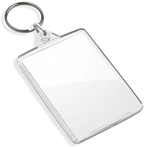 DSL Lot de 100 porte-clés vierges en acrylique transparent pour photos double face – 50 x 35 mm – Petits cadres photo pour famille, amis, cadeaux et travaux manuels