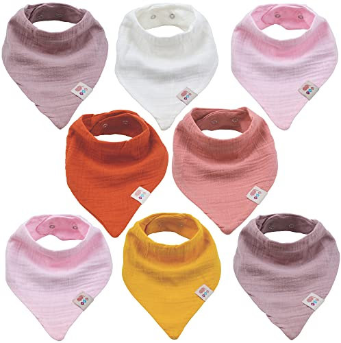 M.M.C. Baby 8 Stück Musselin Dreieckstücher Halstuch unisex aus Baumwolle mit verstellbaren Druckknöpfen Spucktuch Lätzchen für Kleinkinder Jungen und Mädchen (Set Mädchen)